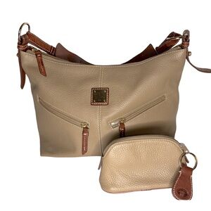 Vintage Dooney & Burke Taupe Mary Pebble Grain Leather Purse with Pouch